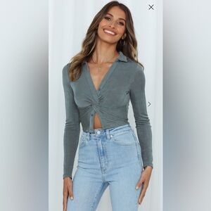 Grey Hello Molly long sleeve crop top